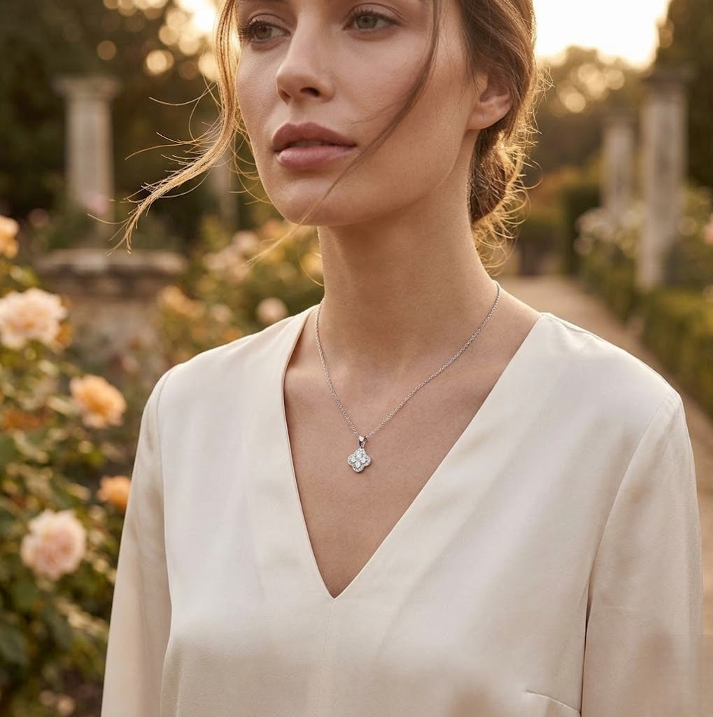 Diamond Pendant with Floral Design Twist Halo Cluster in Gold