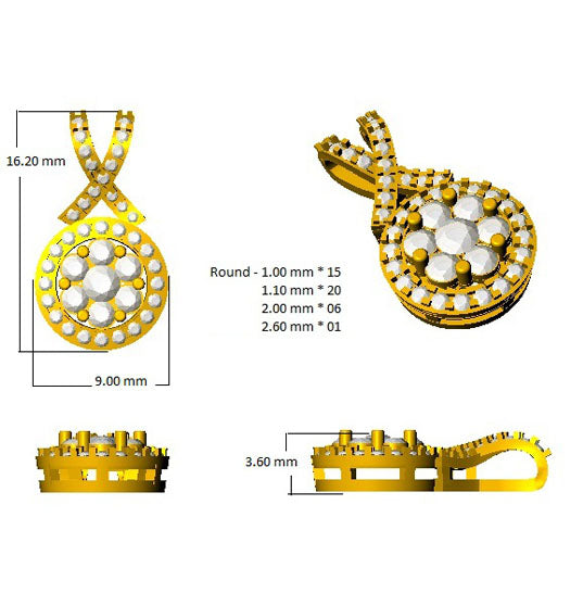Diamond Pendant with Floral Design Twist Halo Cluster in Gold
