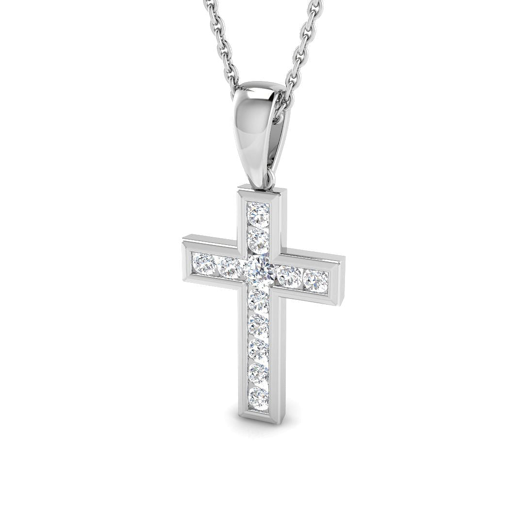 0.3 Carat D-E/VS Lab Grown Round Diamond Cross Pendant 9k White Gold ,Ready To Ship