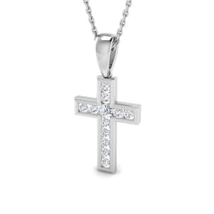 0.3 Carat D-E/VS Lab Grown Round Diamond Cross Pendant 9k White Gold ,Ready To Ship