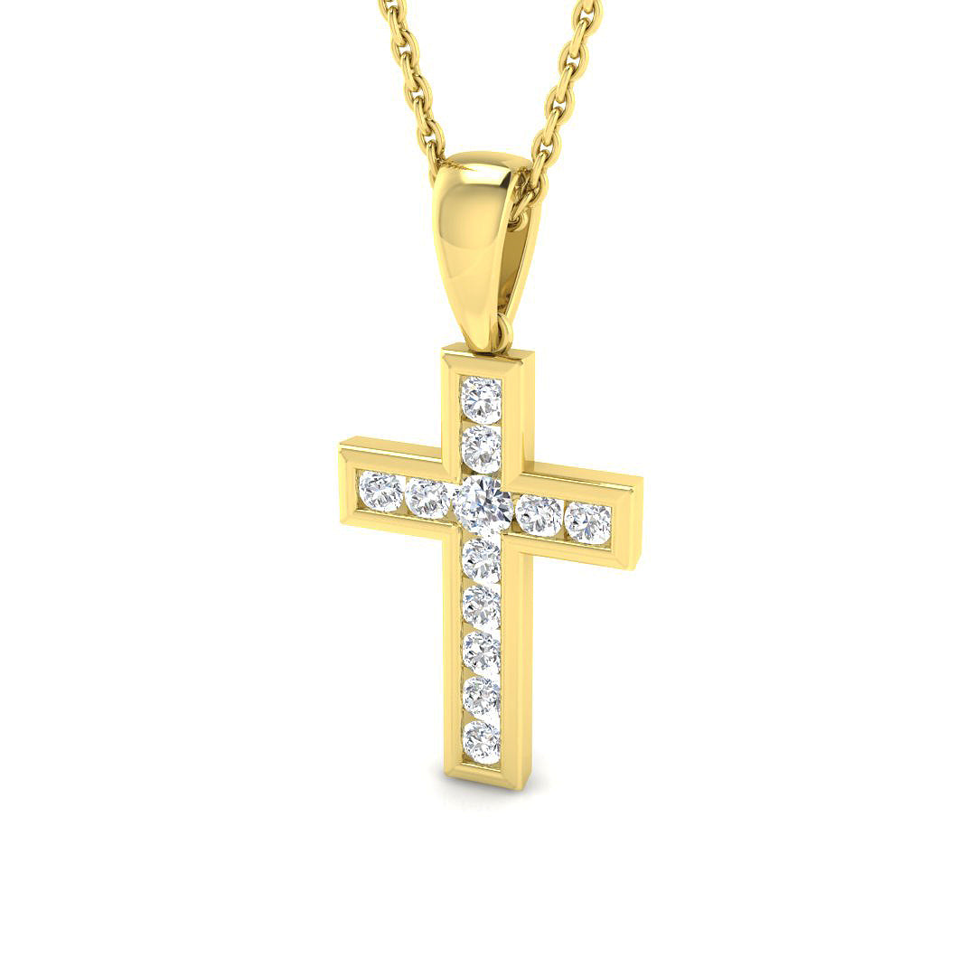 0.3 Carat D-E/VS Lab Grown Round Diamond Cross Pendant 9k Yellow Gold ,Ready To Ship