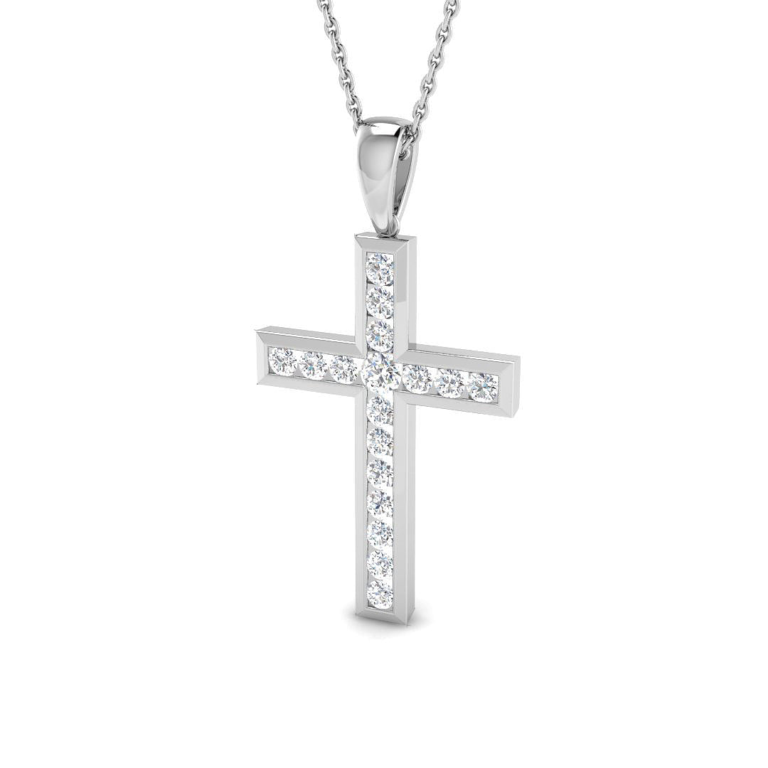0.5 Carat D-E/VS Lab Grown Round Diamond Cross Pendant 9k White Gold ,Ready To Ship