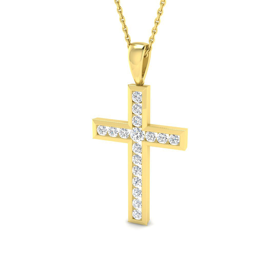 0.5 Carat D-E/VS Lab Grown Round Diamond Cross Pendant 9k Yellow Gold ,Ready To Ship