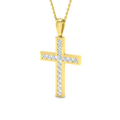 0.5 Carat D-E/VS Lab Grown Round Diamond Cross Pendant 9k Yellow Gold ,Ready To Ship