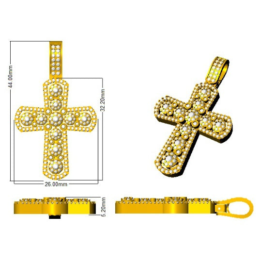 1.25Ct Pave Diamond Cross Pendant Necklace in Gold or Platinum