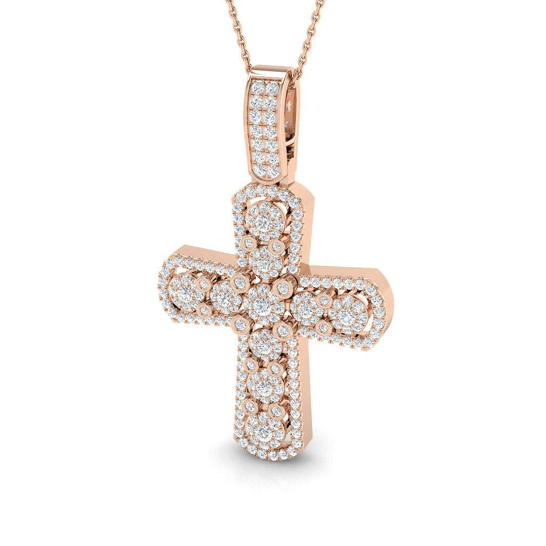 Grandeur 1.25Ct Diamond Cross Pendant In 9K, 18K (White, Yellow, Rose Gold) With Complimentary Silver
