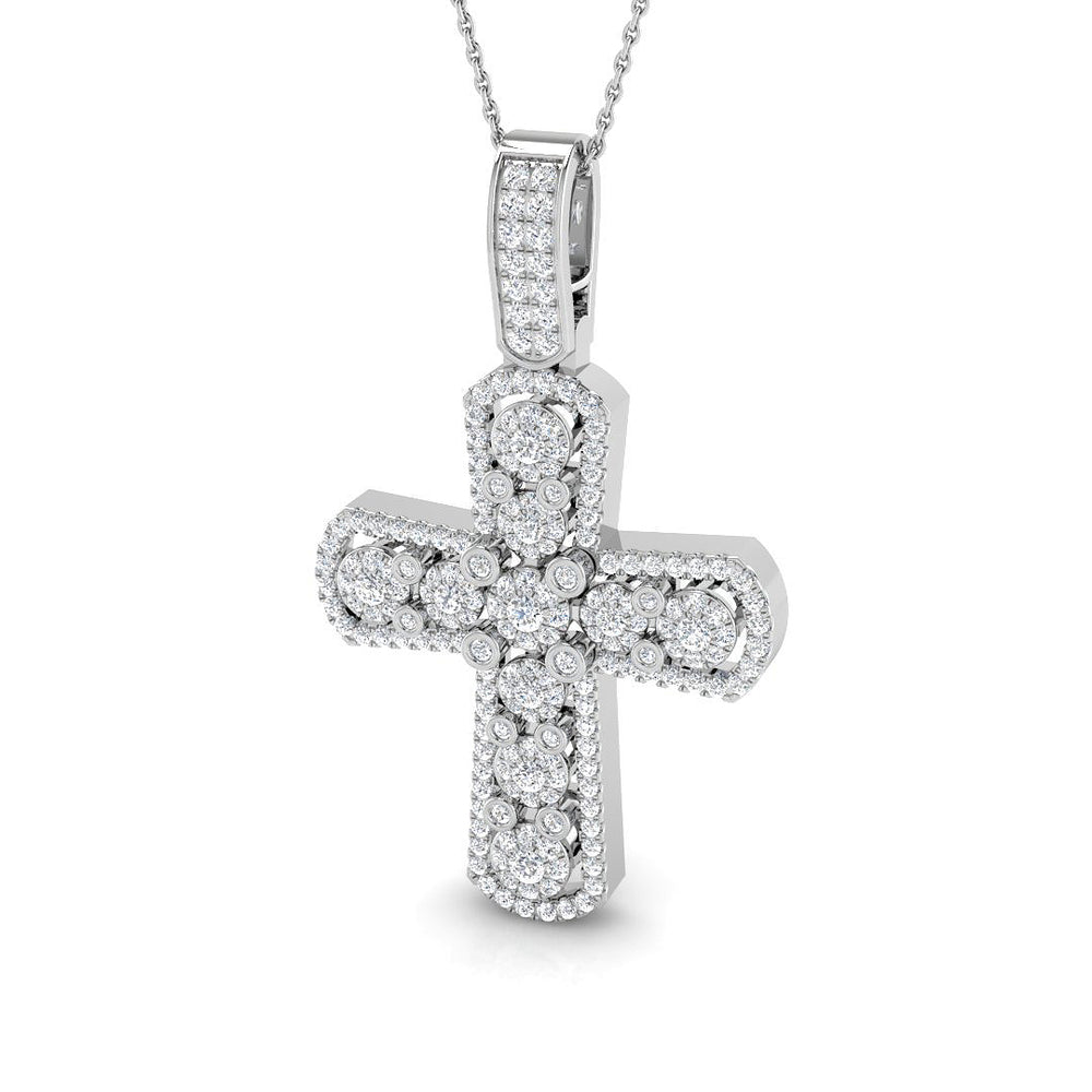 Grandeur 1.25Ct Diamond Cross Pendant In 9K, 18K (White, Yellow, Rose Gold) With Complimentary Silver