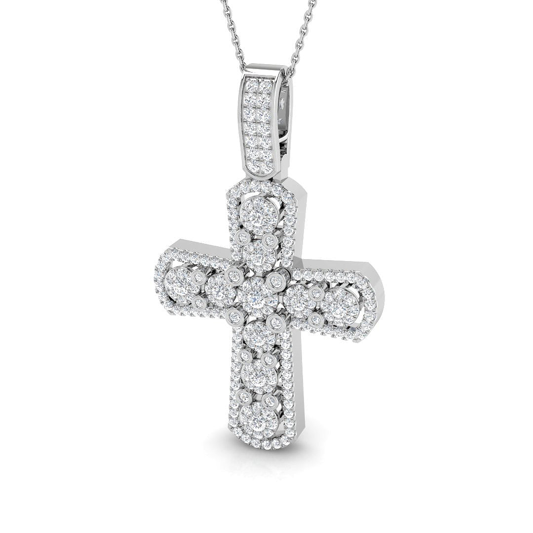 Grandeur 1.25Ct Diamond Cross Pendant In 9K, 18K (White, Yellow, Rose Gold) With Complimentary Silver