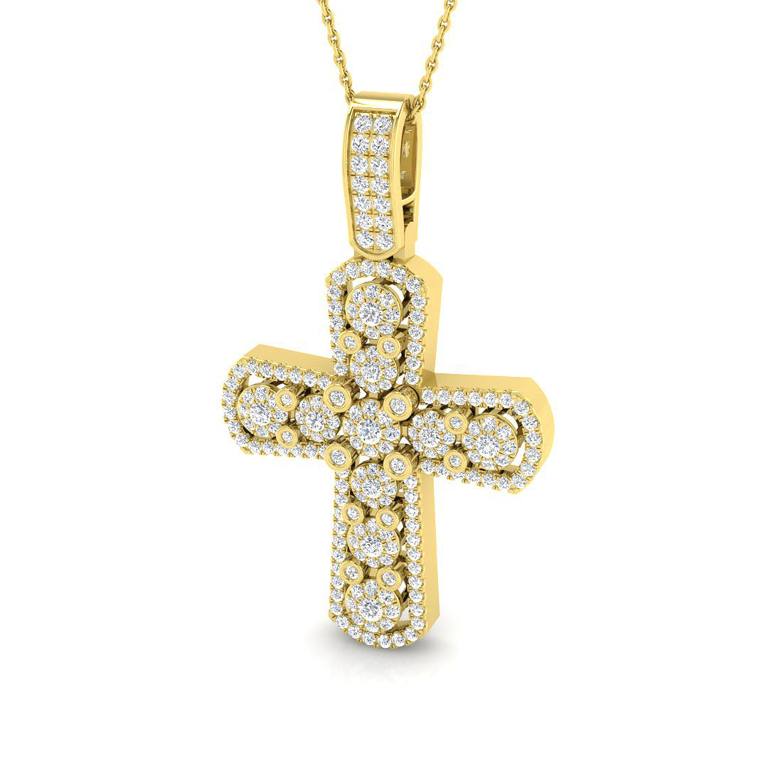 1.36ct Cluster Diamond Cross Pendant in Gold & Platinum