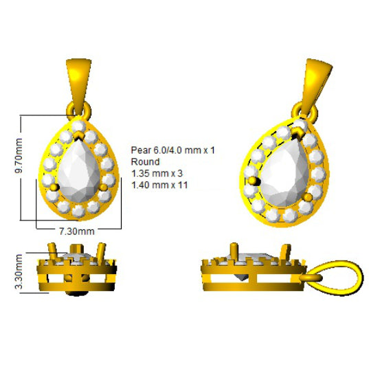 Aquamarine Diamond Pendant UK – Pear Halo Pendant (Without Chain )