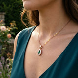 Pear Emerald Diamond Pendant UK – Halo Pendant (Without Chain )