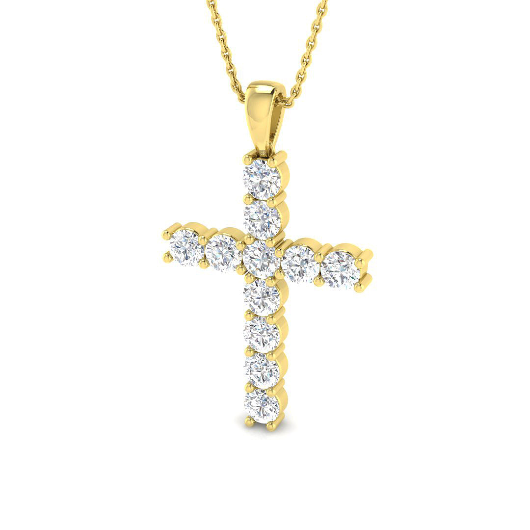 2.1 Carat D-E/VS Lab Grown Round Diamond Cross Pendant 9k Yellow Gold Ready To Ship