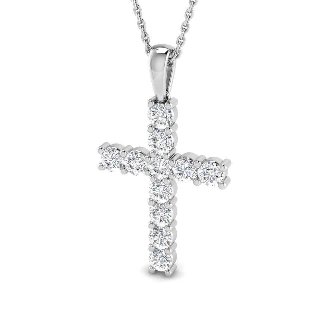 1.1 Carat D-E/VS Lab Grown Round Diamond Cross Pendant 9k White Gold Ready To Ship