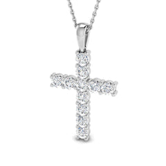 1.1 Carat D-E/VS Lab Grown Round Diamond Cross Pendant 9k White Gold Ready To Ship