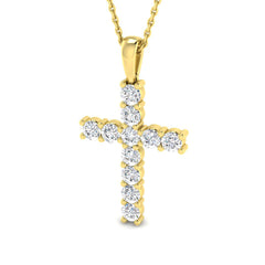 1.1 Carat D-E/VS Lab Grown Round Diamond Cross Pendant 9k Yellow Gold Ready To Ship