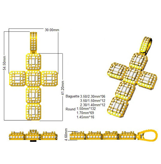 Cluster Baguette Diamond Cross Necklace in Gold or Platinum