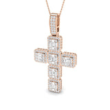 2.50ct – 5.00ct Baguette & Round Diamond Cluster Cross Necklace in 9k and 18k Gold