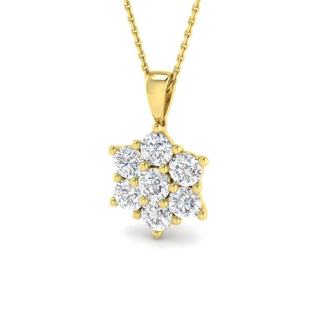 2.1 Carat D-E/VS Lab Grown Round Diamond Designer Pendant 9k Yellow Gold Ready To Ship