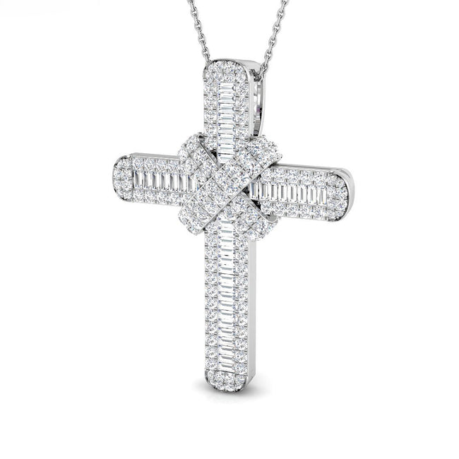 Baguette Diamond Knot Cross Pendant Necklace | Gold Diamond Cross