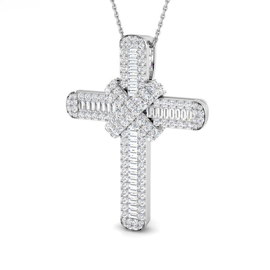 0.68ct – 13.64ct Baguette & Round Diamond X-Shaped Crossover Cross Necklace in Platinum