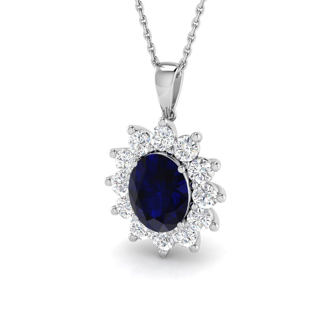 3.6 Carat D-E/VS Lab Grown Sapphire & Diamond Designer Pendant 9k White Gold Ready To Ship
