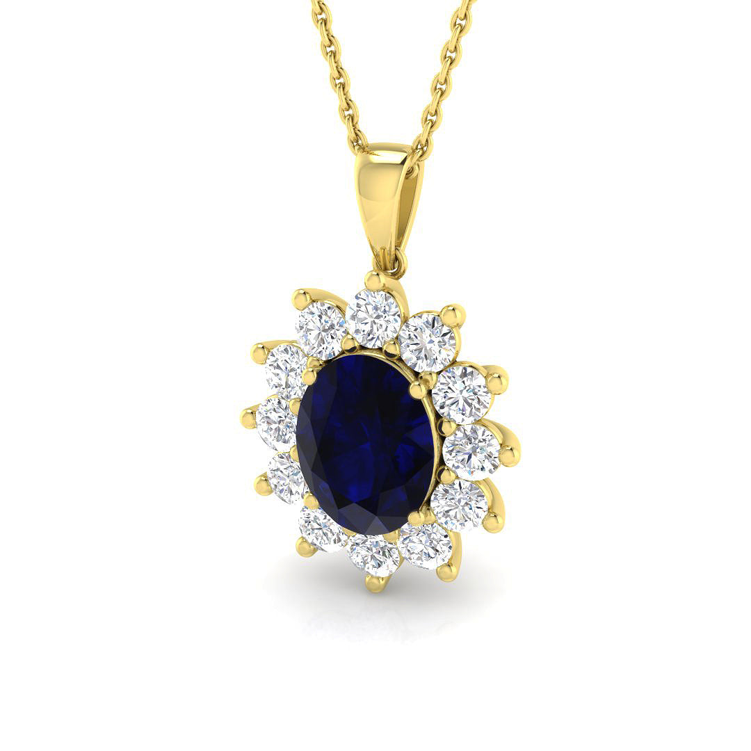 3.6 Carat D-E/VS Lab Grown Sapphire & Diamond Designer Pendant 9k Yellow Gold Ready To Ship