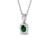 Oval Emerald Diamond Halo Pendant in Gold Without Chain