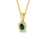Oval Emerald Diamond Halo Pendant in Gold Without Chain