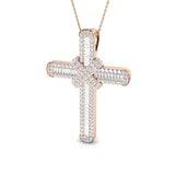 Pristine 3Ct Diamond Cross Pendant In 9K, 18K (White, Yellow, Rose Gold) With Complimentary Silver