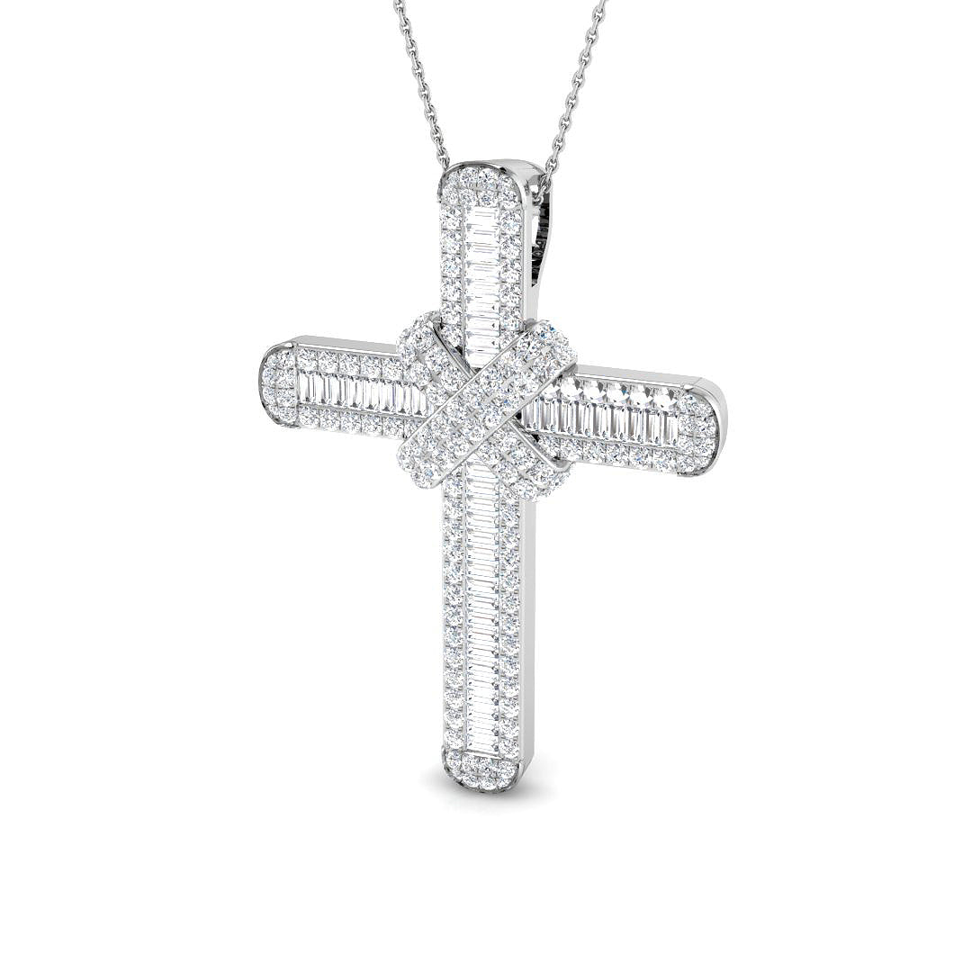 Pristine 3Ct Diamond Cross Pendant In 9K, 18K (White, Yellow, Rose Gold) With Complimentary Silver