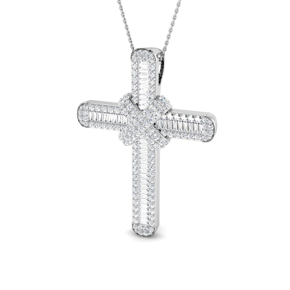 Pristine 3Ct Diamond Cross Pendant In 9K, 18K (White, Yellow, Rose Gold) With Complimentary Silver