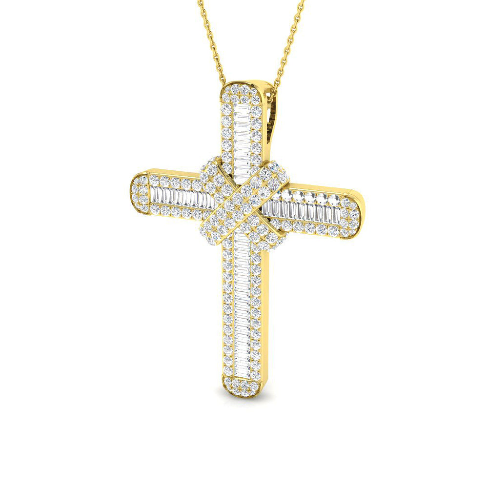 Pristine 3Ct Diamond Cross Pendant In 9K, 18K (White, Yellow, Rose Gold) With Complimentary Silver