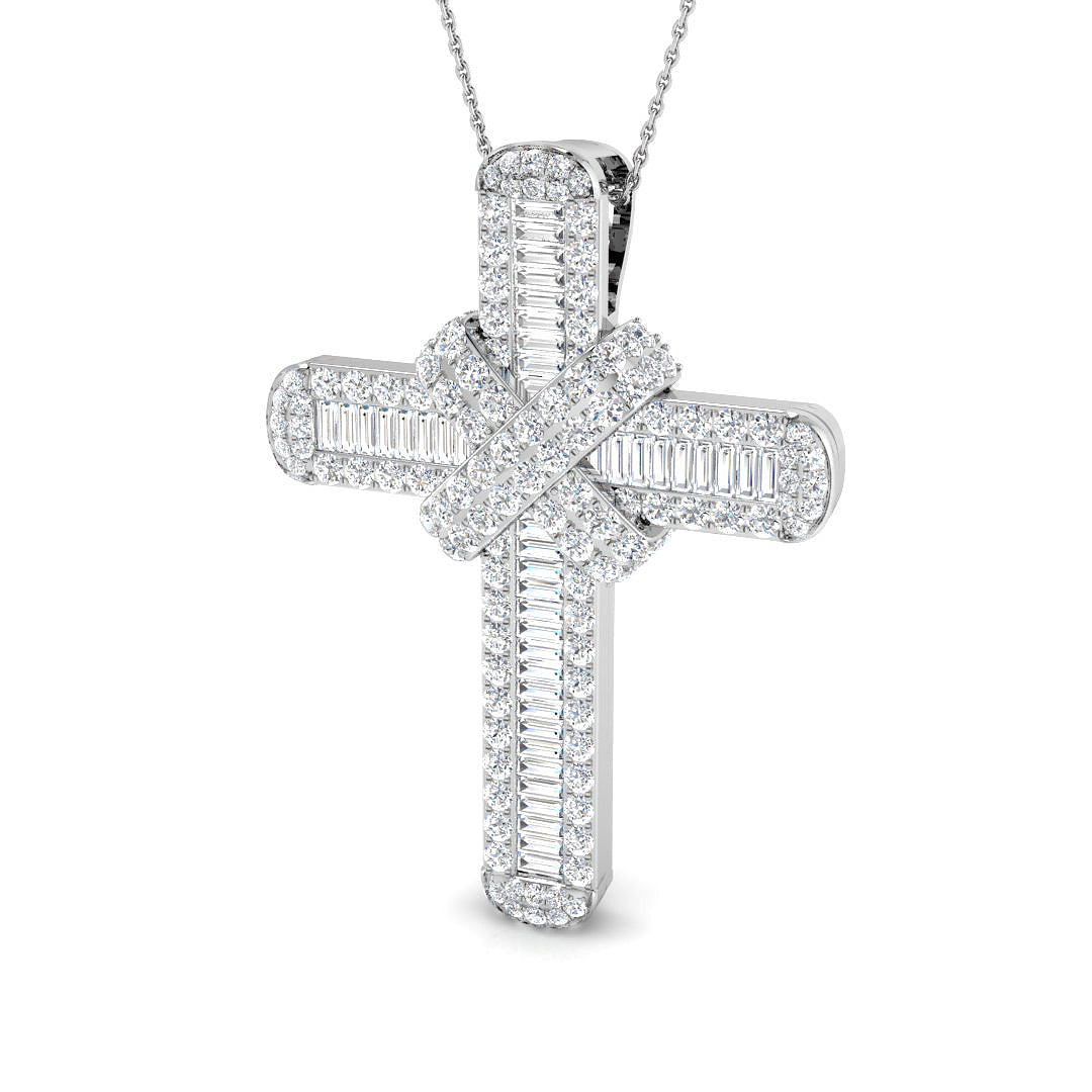 Refined 5Ct Diamond Cross Pendant In 9K, 18K (White, Yellow, Rose Gold) With Complimentary Silver