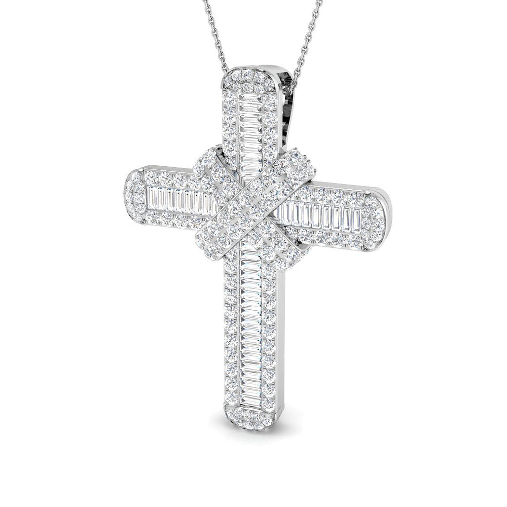 Refined 5Ct Diamond Cross Pendant In 9K, 18K (White, Yellow, Rose Gold) With Complimentary Silver