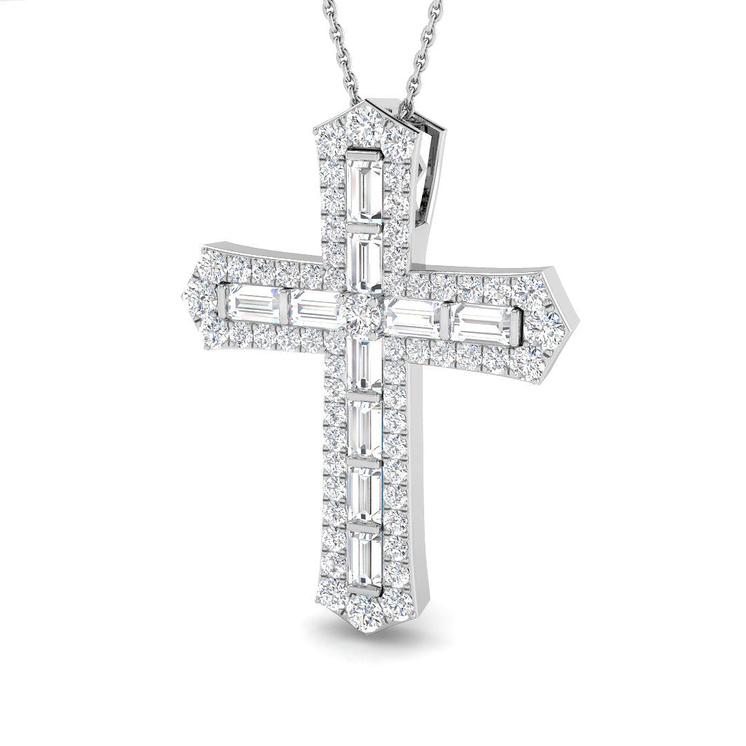 Chronicle 2Ct Diamond Cross Pendant In 9K, 18K (White, Yellow, Rose Gold) With Complimentary Silver