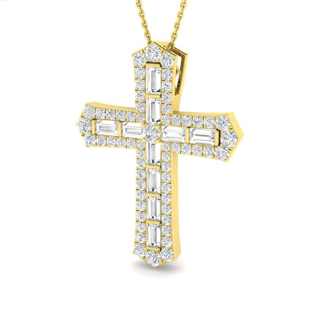 Chronicle 2Ct Diamond Cross Pendant In 9K, 18K (White, Yellow, Rose Gold) With Complimentary Silver
