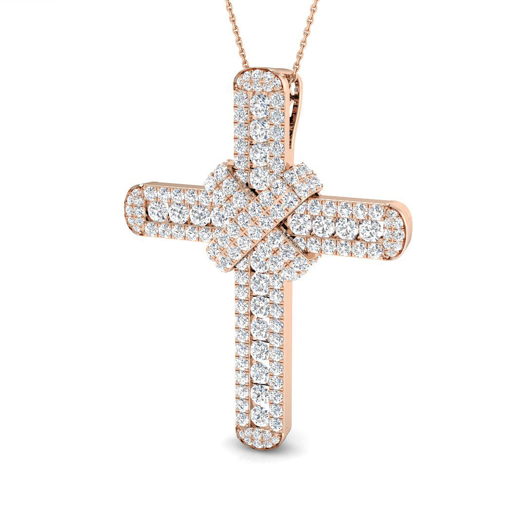 0.68ct – 9.50ct Round Diamond Pavé Set Cross Necklace in 9k and 18k Gold