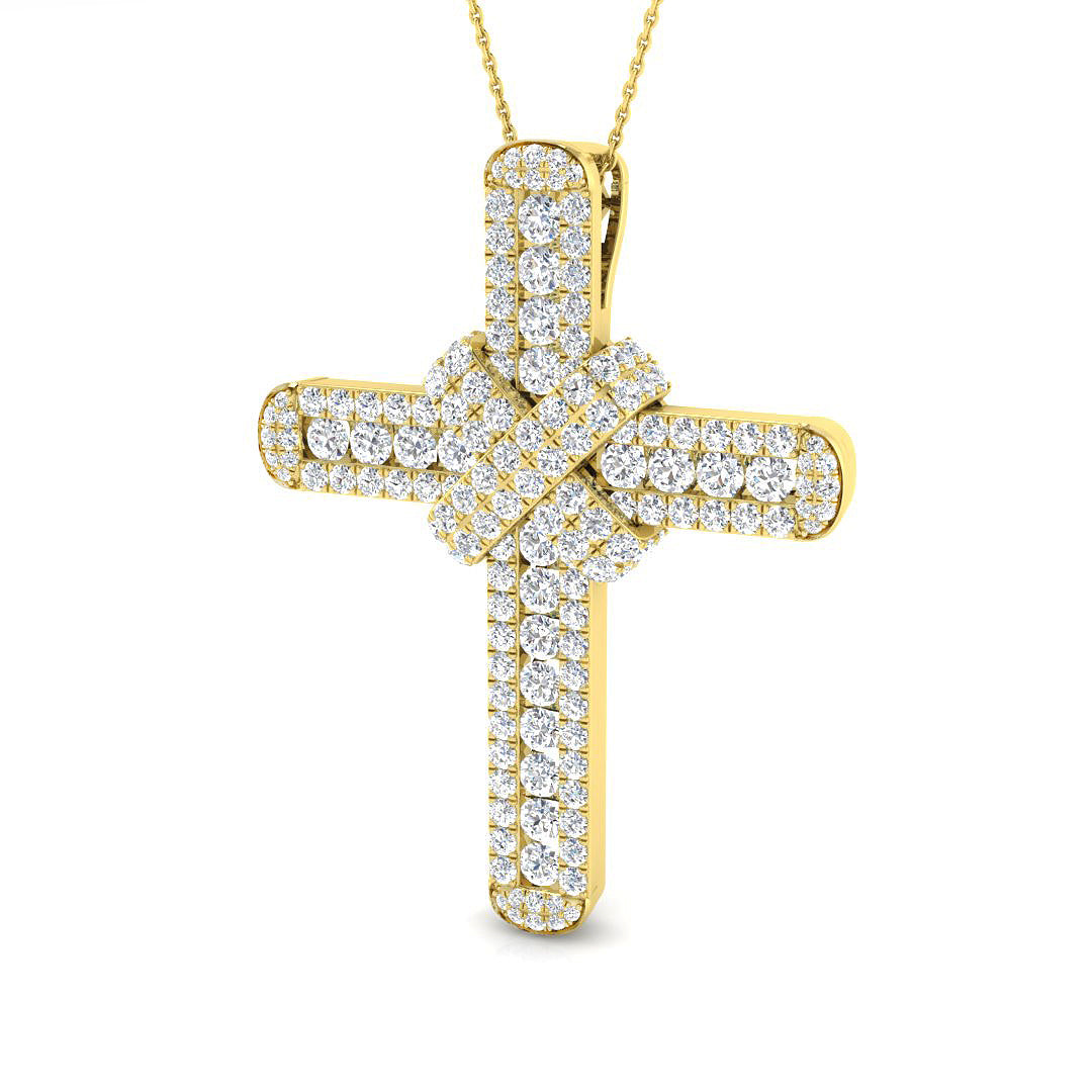0.68ct – 9.50ct Round Diamond Pavé Set Cross Necklace in 9k and 18k Gold