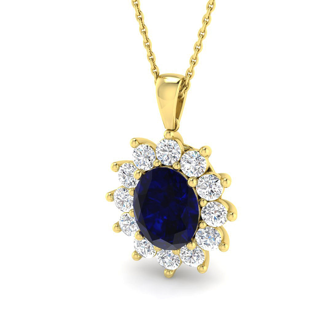 4.5 Carat D-E/VS Lab Grown Sapphire & Diamond Designer Pendant 9k Yellow Gold Ready To Ship