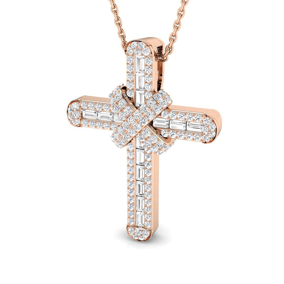 0.41ct – 0.61ct Baguette & Round Cut Diamond Cross Pendant in Gold or Platinum