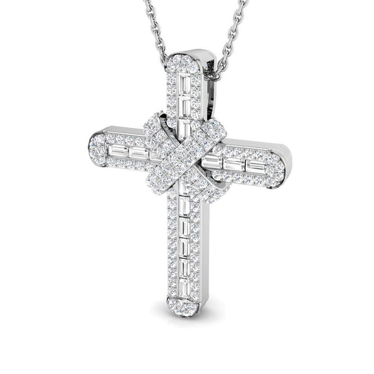 0.41ct – 0.61ct Baguette & Round Cut Diamond Cross Pendant in Gold or Platinum