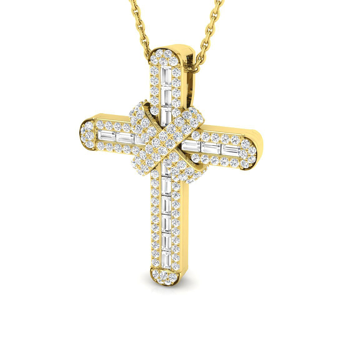 0.41ct – 0.61ct Baguette & Round Cut Diamond Cross Pendant in Gold or Platinum