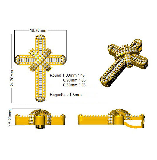 Halskette mit X-förmigem Kreuzanhänger, besetzt mit Baguette- und Runddiamanten (0,60 ct – 13,50 ct) in 9- und 18-karätigem Gold.