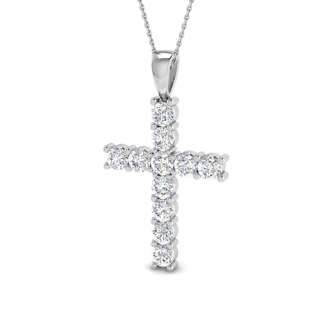 3.5 Carat D-E/VS Lab Grown Round Diamond Cross Pendant 9k White Gold Ready To Ship