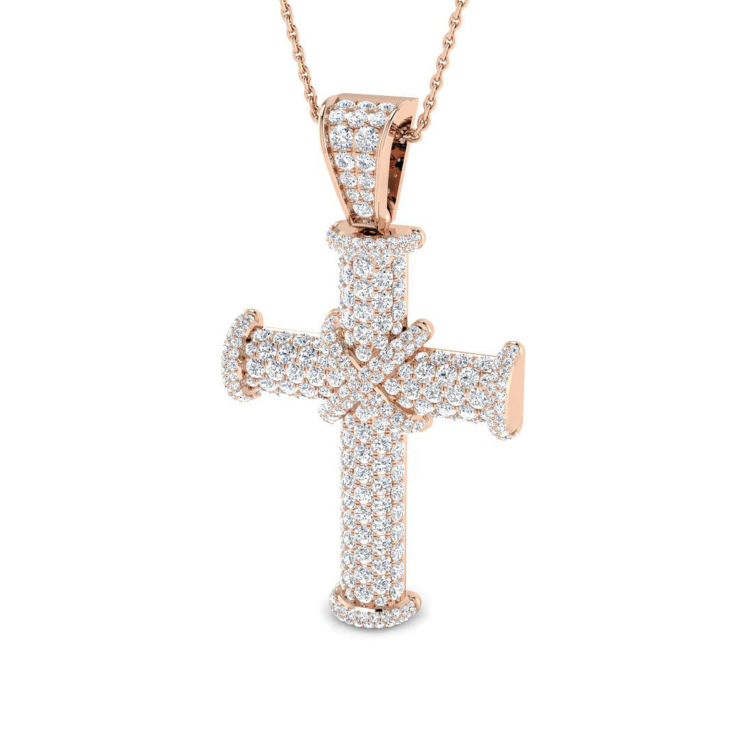 0.87ct – 3.18ct Round Pavé Diamond Domed Cross Necklace in Gold & Platinum
