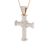 0.80ct – 3.00ct Round Pavé Diamond Domed Cross Necklace in Gold & Platinum