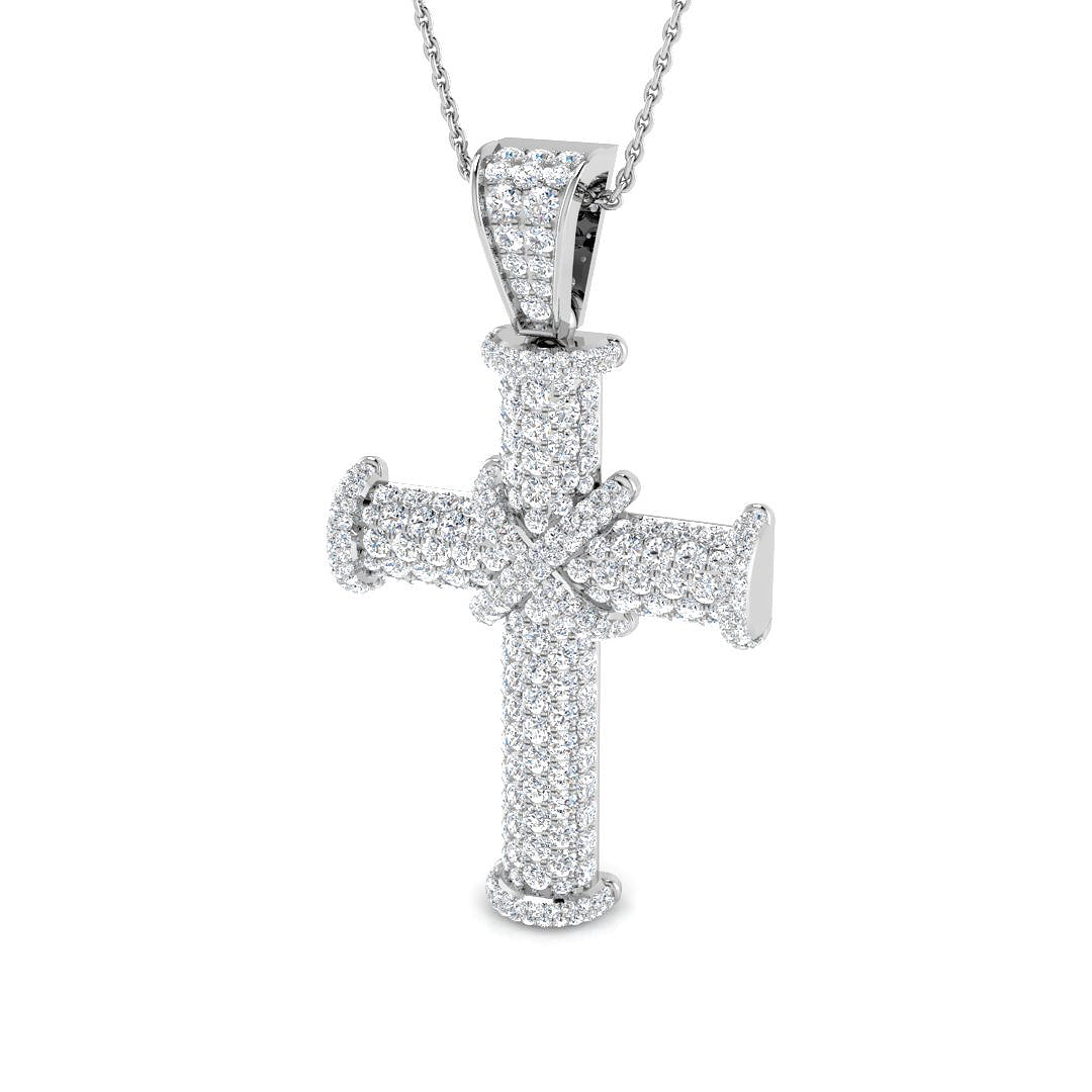 0.80ct – 3.00ct Round Pavé Diamond Domed Cross Necklace in Gold & Platinum