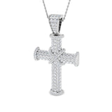 0.80ct – 3.00ct Round Pavé Diamond Domed Cross Necklace in Gold & Platinum