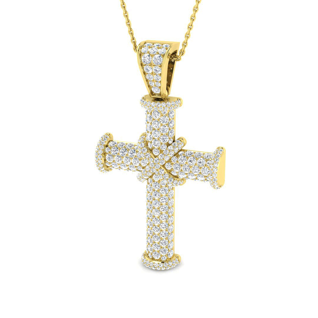 0.87ct – 3.18ct Round Pavé Diamond Domed Cross Necklace in Gold & Platinum