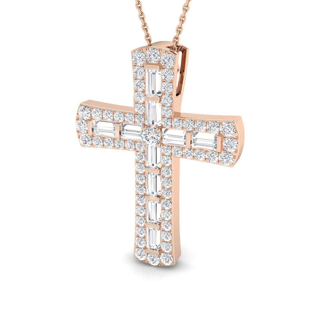 Forever 2Ct Diamond Cross Pendant In 9K, 18K (White, Yellow, Rose Gold) With Complimentary Silver